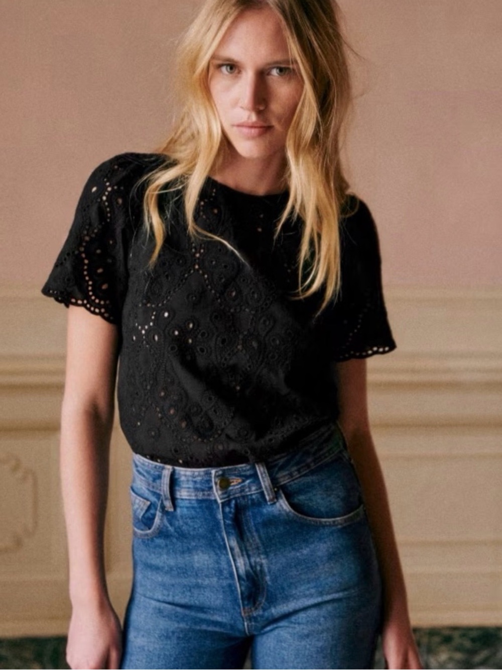 Sezane Annabelle Blouse Black Embroidery - Size 4 - Picture 7 of 7